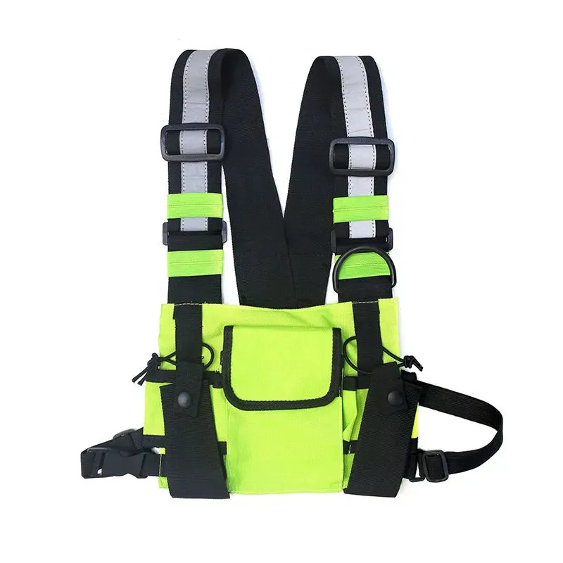 Sohiwoo Streetwear Vest Chest Bag Multi-Pockets Reflective Hip Hop Bag Belt Bag Pouch Packs Men Women Crossbody 4 Colors