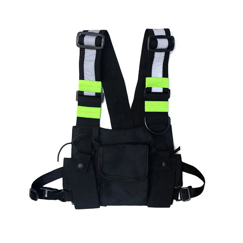 Sohiwoo Streetwear Vest Chest Bag Multi-Pockets Reflective Hip Hop Bag Belt Bag Pouch Packs Men Women Crossbody 4 Colors