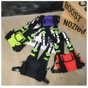 Sohiwoo Streetwear Vest Chest Bag Multi-Pockets Reflective Hip Hop Bag Belt Bag Pouch Packs Men Women Crossbody 4 Colors