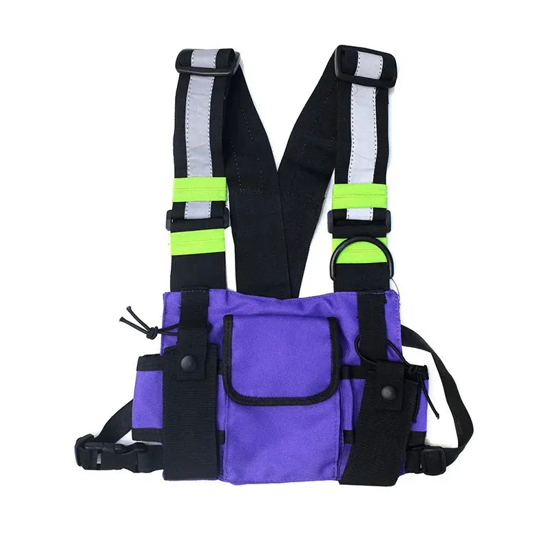 Sohiwoo Streetwear Vest Chest Bag Multi-Pockets Reflective Hip Hop Bag Belt Bag Pouch Packs Men Women Crossbody 4 Colors