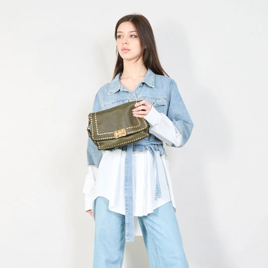 Studded leather crossbody messenger bag wholesale