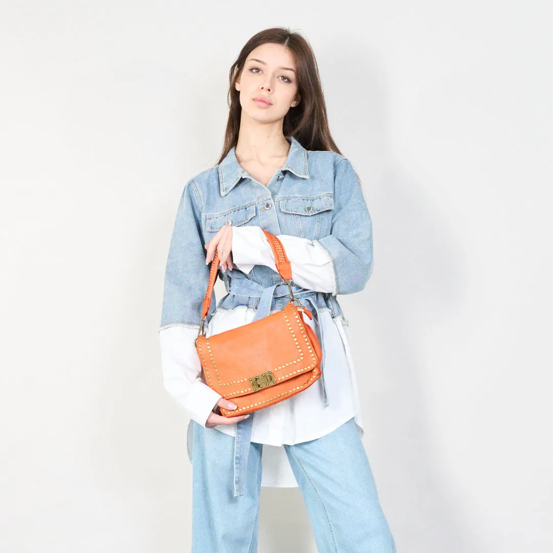 Studded leather crossbody messenger bag wholesale