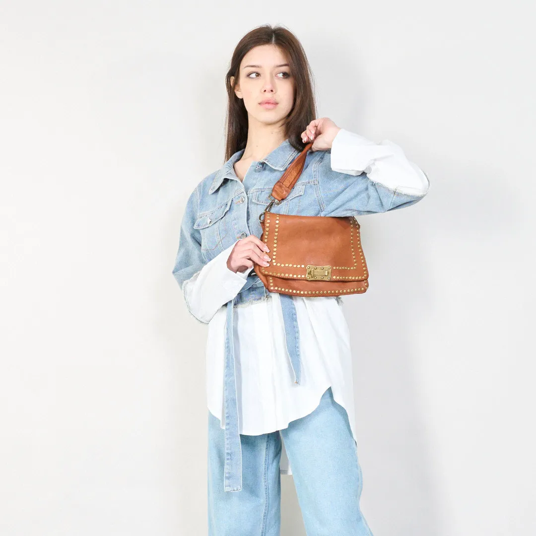 Studded leather crossbody messenger bag wholesale