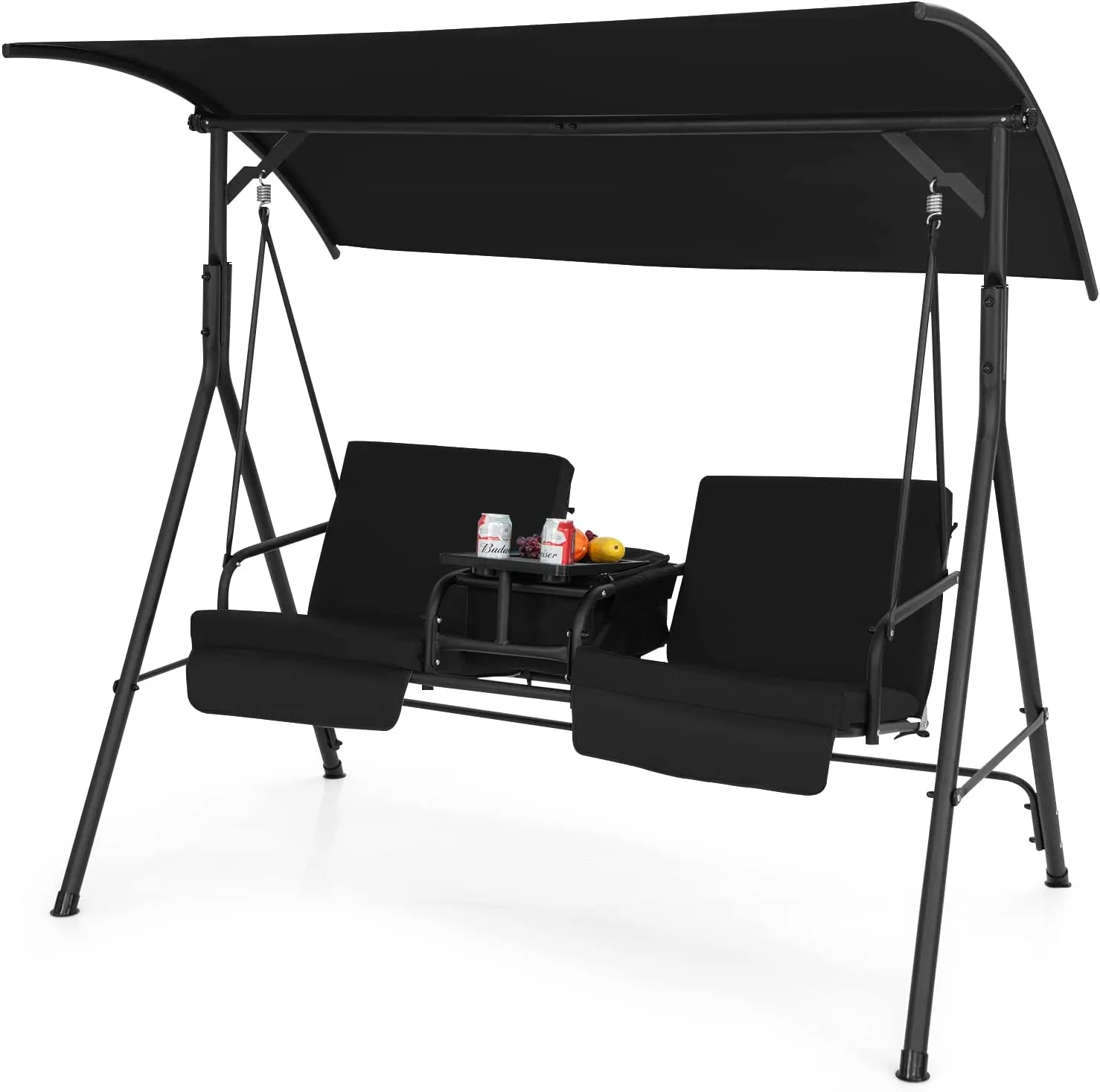 Tangkula 2 Person Porch Swing, Outdoor Swing with Pivot Storage Table