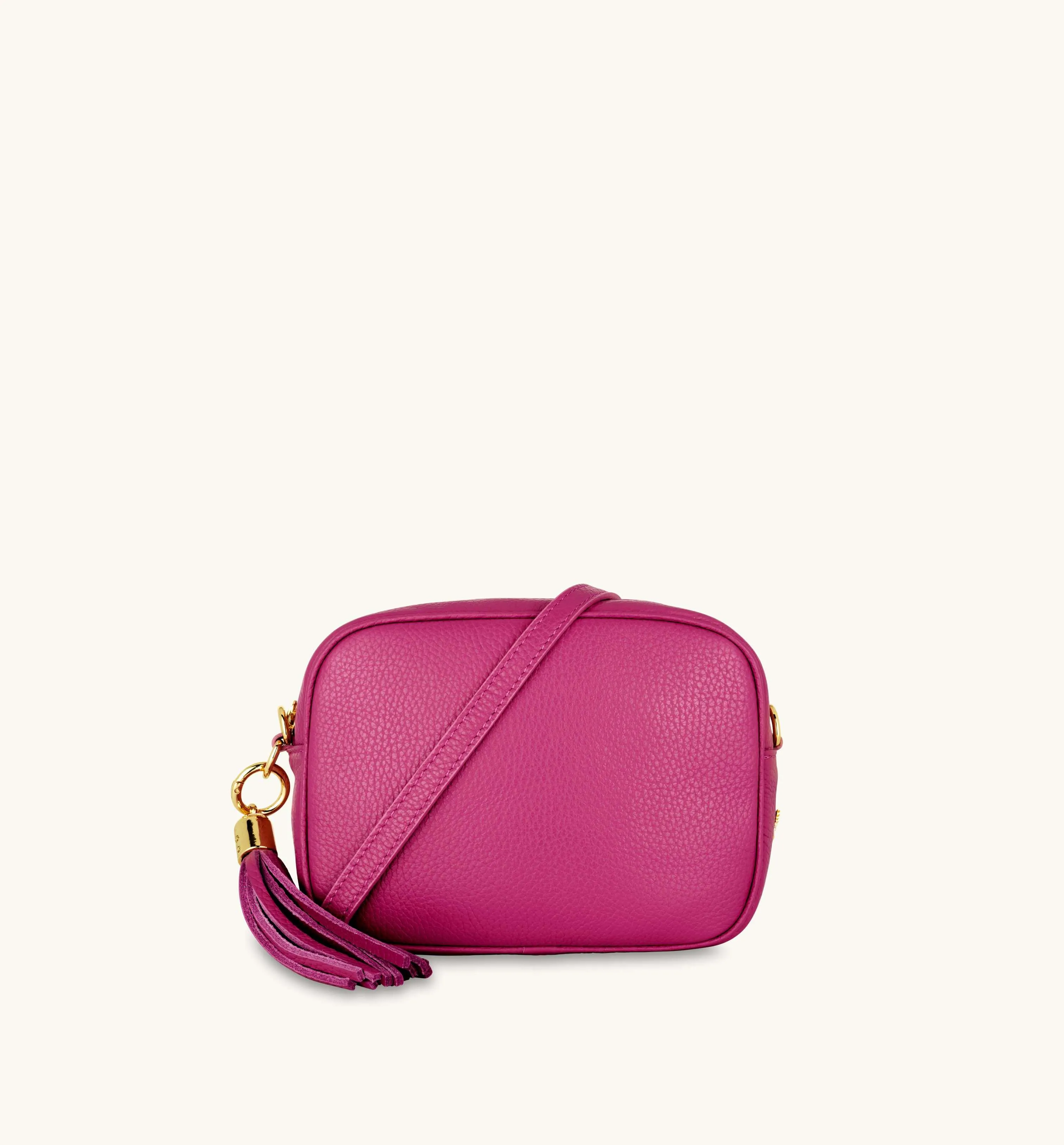The Tassel Barbie Pink Leather Crossbody Bag With Gold Chain Strap