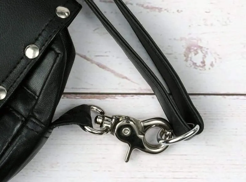 Versatile Hip Bags Leather Biker Belt Bag for Women: Black Studded Crossbody Purse -  Cow Black Studded Leather Bag - Women's Motorcycle Hip Bag - Bayfield Bags