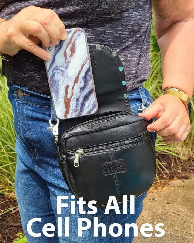 Versatile Hip Bags Leather Biker Belt Bag for Women: Black Studded Crossbody Purse -  Cow Black Studded Leather Bag - Women's Motorcycle Hip Bag - Bayfield Bags