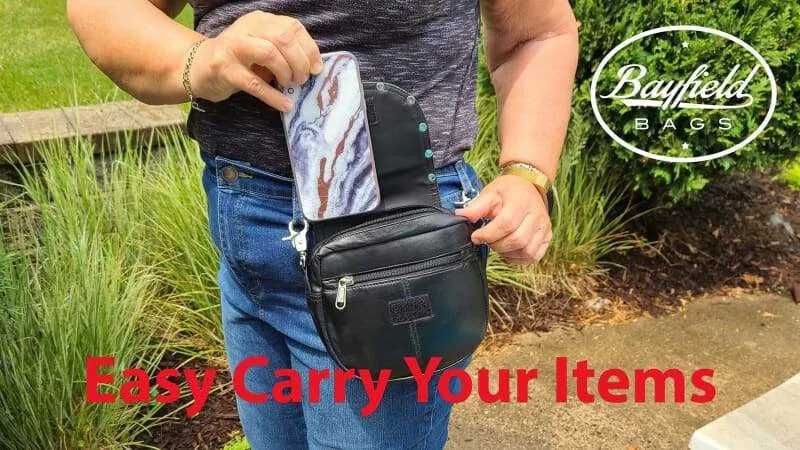 Versatile Hip Bags Leather Biker Belt Bag for Women: Black Studded Crossbody Purse -  Cow Black Studded Leather Bag - Women's Motorcycle Hip Bag - Bayfield Bags