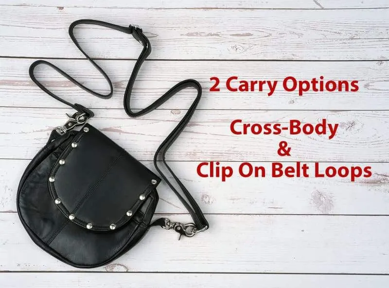 Versatile Hip Bags Leather Biker Belt Bag for Women: Black Studded Crossbody Purse -  Cow Black Studded Leather Bag - Women's Motorcycle Hip Bag - Bayfield Bags