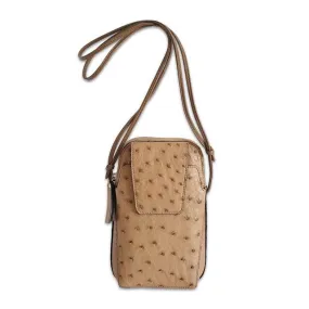 Via Veneta Willow Ostrich Quill Leather Ladies Crossbody Mobile Handbag | Pepper