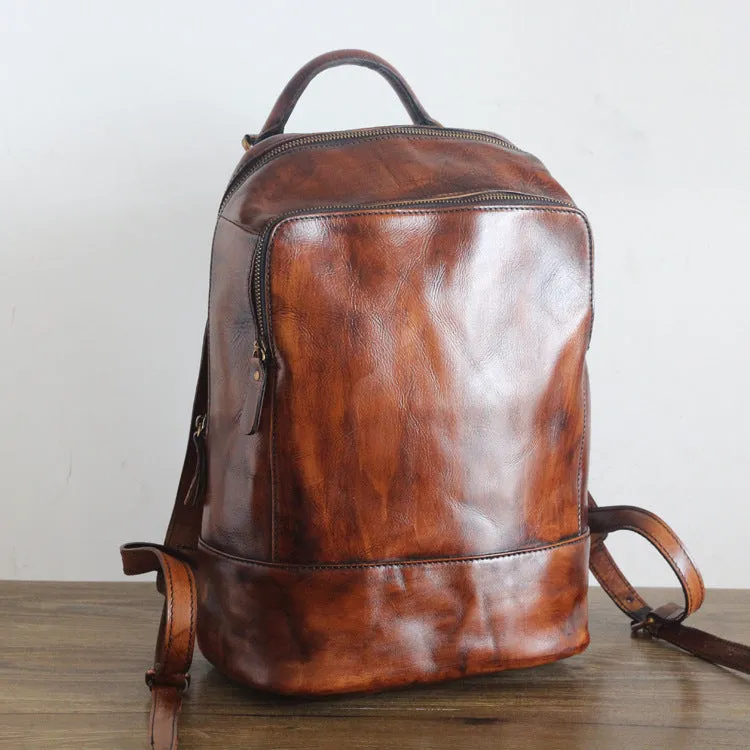 Vintage Womens Medium Brown Leather Backpack Bag Purse Cool Backpacks for Women