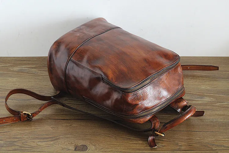Vintage Womens Medium Brown Leather Backpack Bag Purse Cool Backpacks for Women