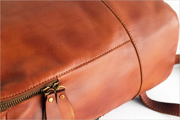 Vintage Womens Medium Brown Leather Backpack Bag Purse Cool Backpacks for Women