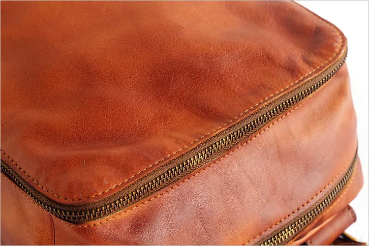 Vintage Womens Medium Brown Leather Backpack Bag Purse Cool Backpacks for Women