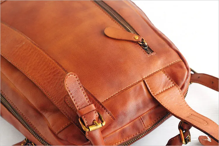 Vintage Womens Medium Brown Leather Backpack Bag Purse Cool Backpacks for Women