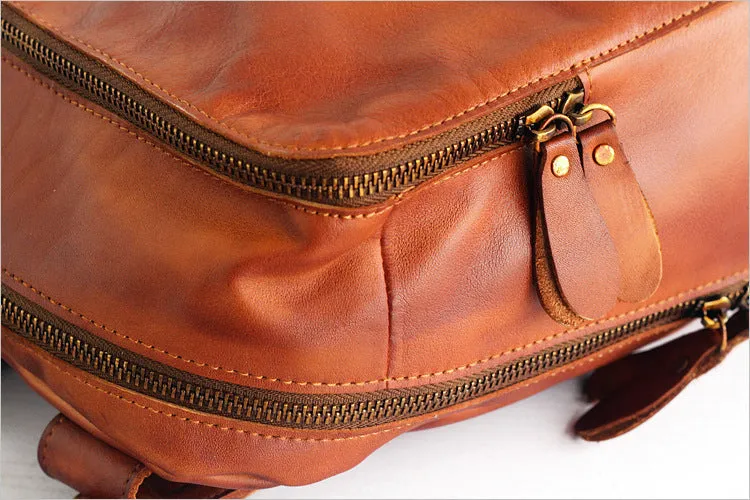 Vintage Womens Medium Brown Leather Backpack Bag Purse Cool Backpacks for Women