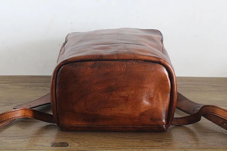 Vintage Womens Medium Brown Leather Backpack Bag Purse Cool Backpacks for Women