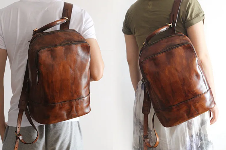 Vintage Womens Medium Brown Leather Backpack Bag Purse Cool Backpacks for Women