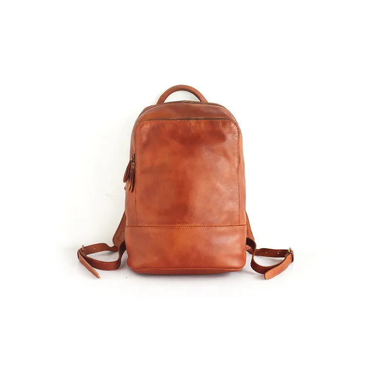Vintage Womens Medium Brown Leather Backpack Bag Purse Cool Backpacks for Women