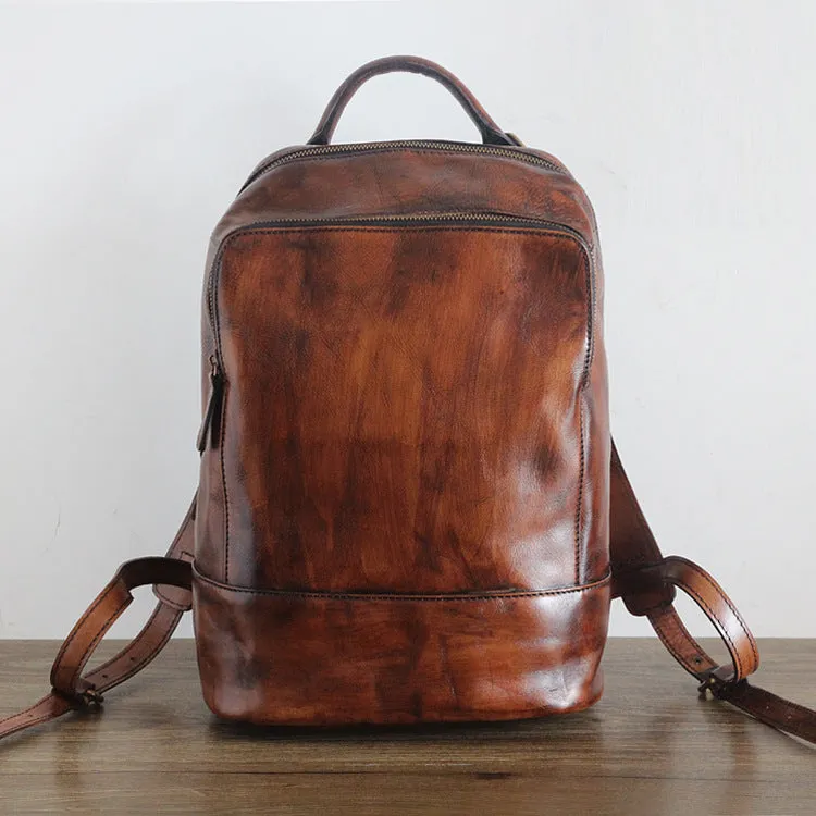 Vintage Womens Medium Brown Leather Backpack Bag Purse Cool Backpacks for Women