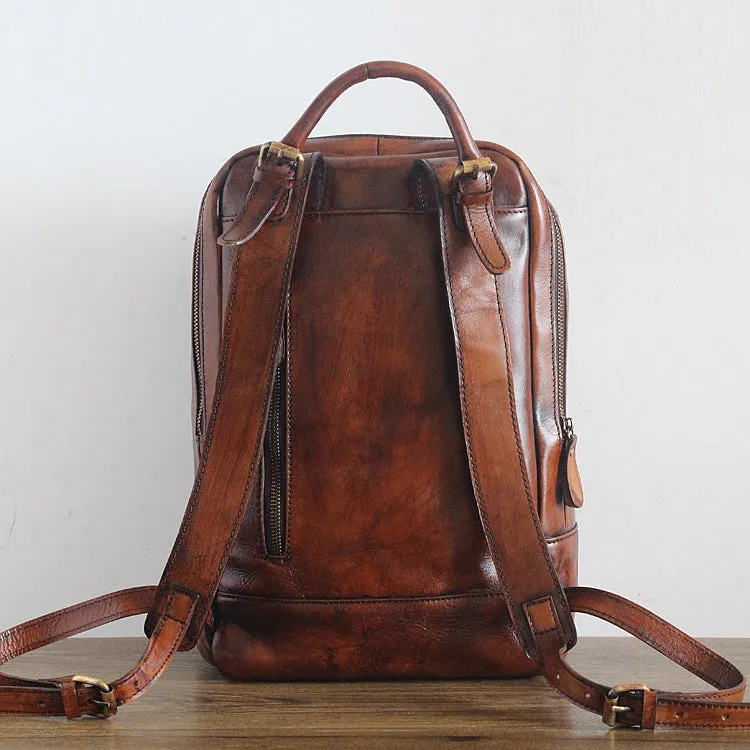 Vintage Womens Medium Brown Leather Backpack Bag Purse Cool Backpacks for Women