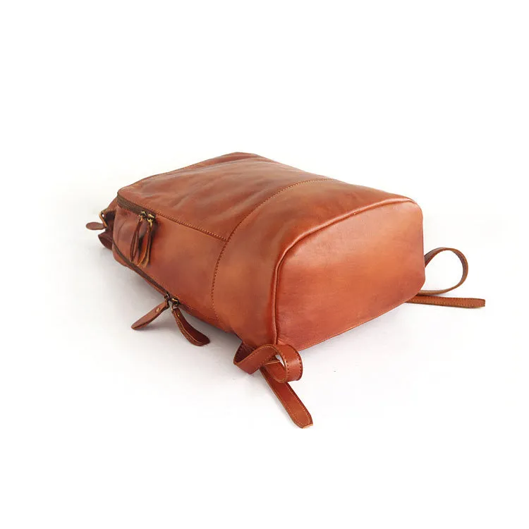 Vintage Womens Medium Brown Leather Backpack Bag Purse Cool Backpacks for Women