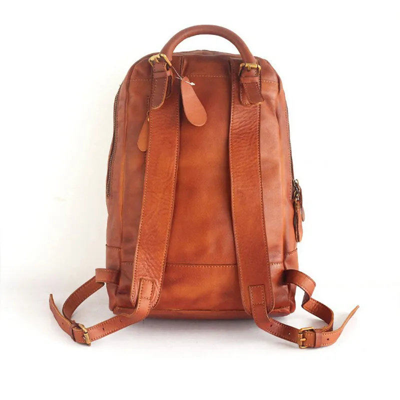 Vintage Womens Medium Brown Leather Backpack Bag Purse Cool Backpacks for Women
