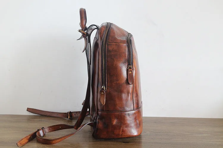 Vintage Womens Medium Brown Leather Backpack Bag Purse Cool Backpacks for Women