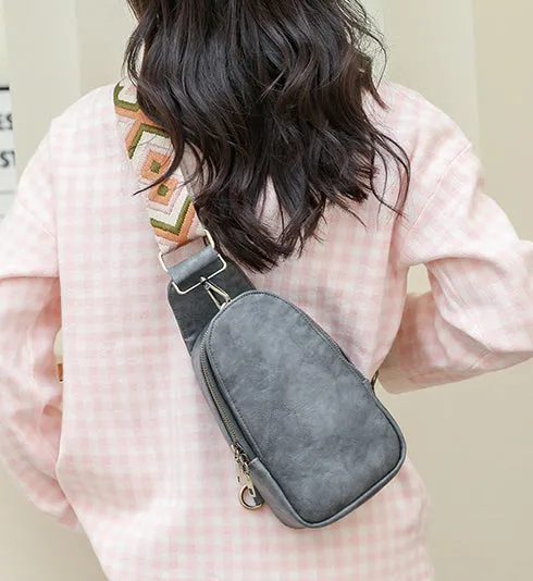 Women Chest Bag Sling Bag Small Crossbody PU Leather Satchel Daypack Shoulder Backpack for Traveling Hiking