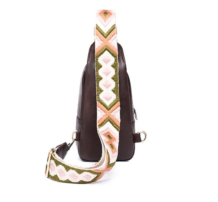 Women Chest Bag Sling Bag Small Crossbody PU Leather Satchel Daypack Shoulder Backpack for Traveling Hiking