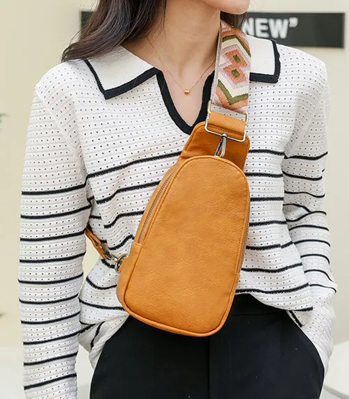 Women Chest Bag Sling Bag Small Crossbody PU Leather Satchel Daypack Shoulder Backpack for Traveling Hiking